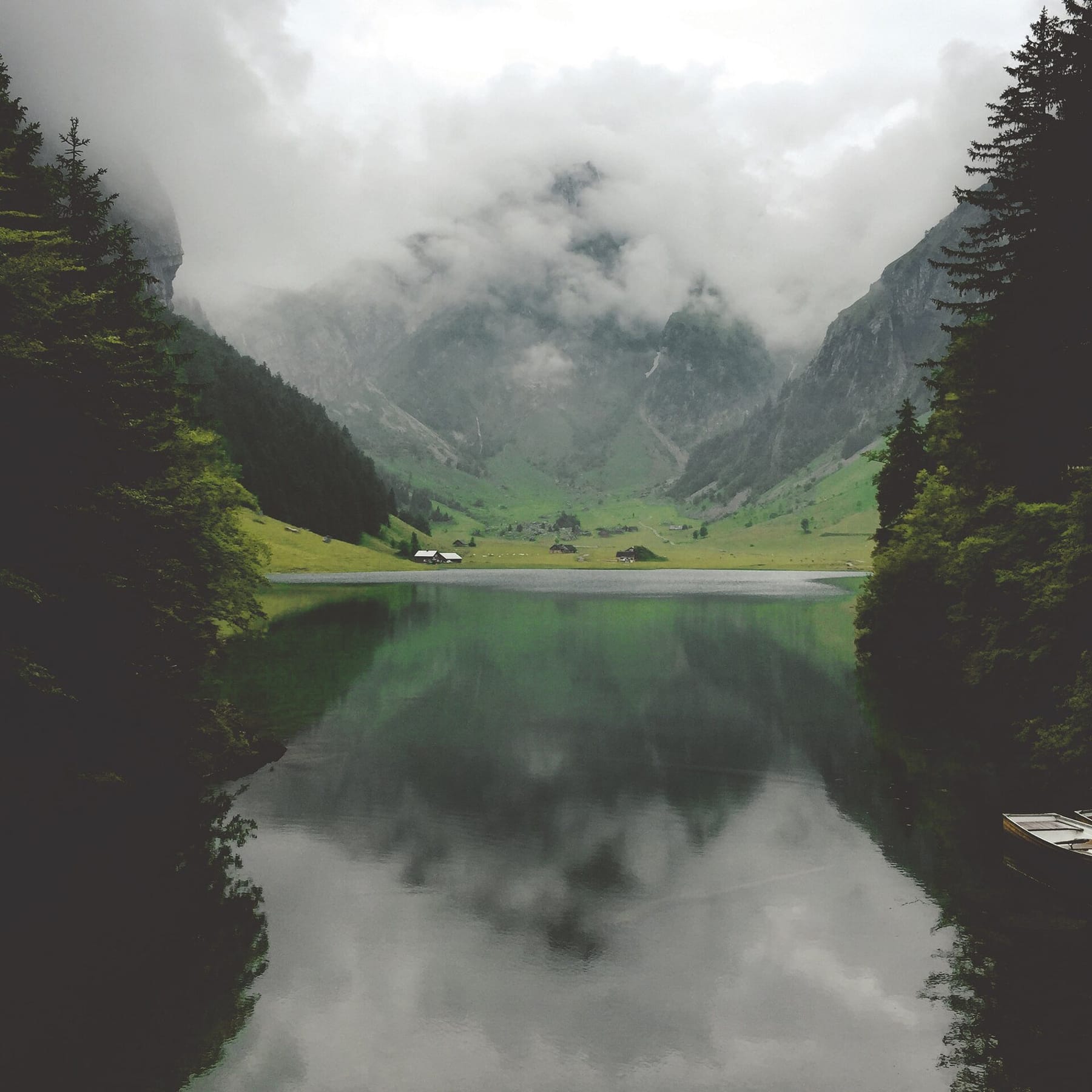
500px provided description: Seealpsee Views [#landscape ,#lake ,#forest ,#switzerland ,#mountains ,#clouds ,#summer ,#alps ,#adventure ,#hike ,#appenzell ,#seealpsee ,#campvibes]