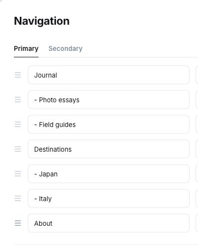 Ghost Primary Navigation labels: Journal, - Photo essays, - Field guides, Destinations, - Japan, - Italy and About